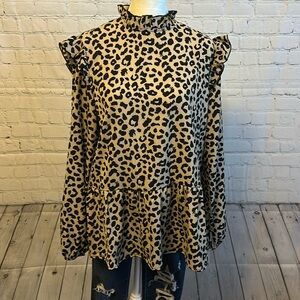 Leopard long sleeve ruffle top